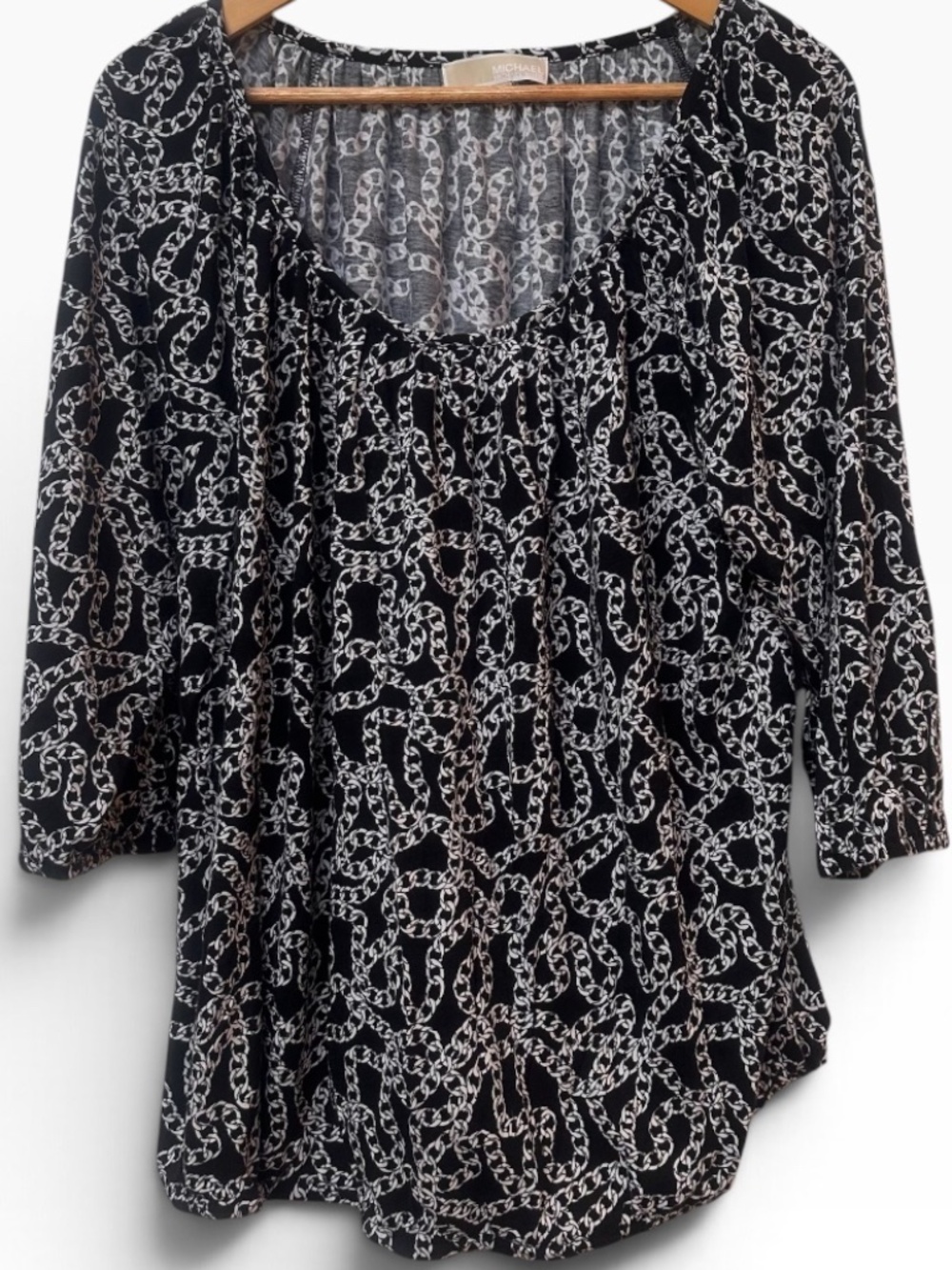 MICHAEL Michael Kors Black White Chain Link Print 3/4 Sleeve Blouse Top